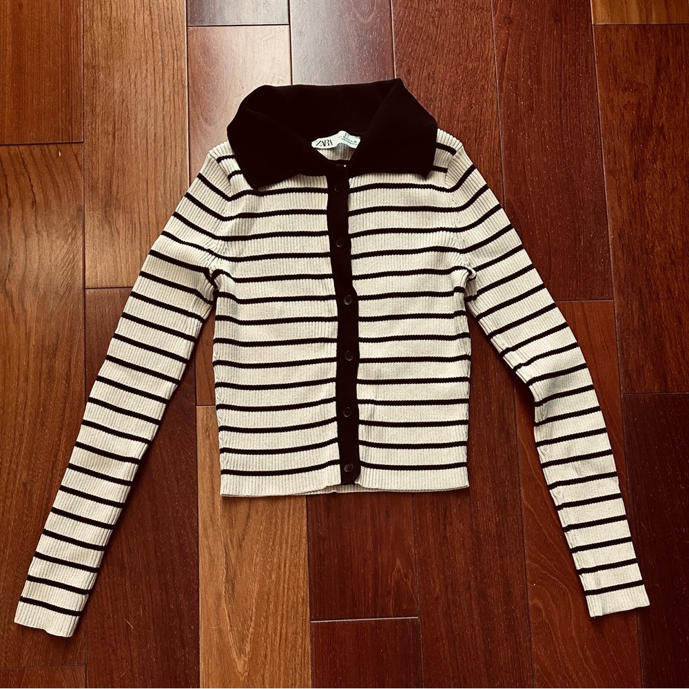 ZARA Striped Button Down Cardigan